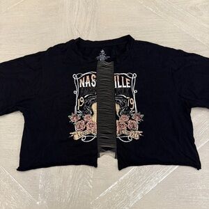 Organic Generation Black Nashville Fringe Country Western Guitar Tee Shirt Sz XL